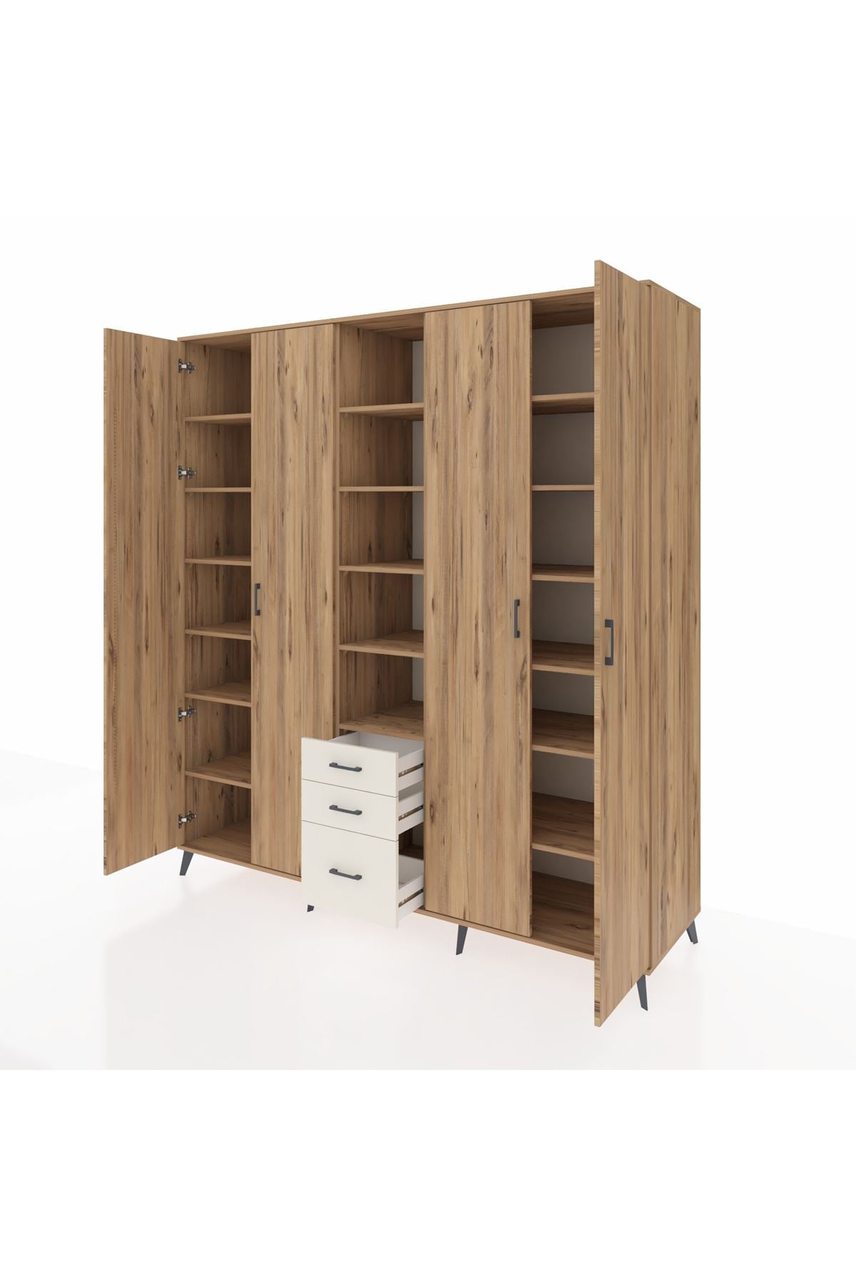 Kronos Dolap 17 Raflı 3 Çekmeceli 4 Kapaklı 220x59x243 Çam-Çam/Aytaşı