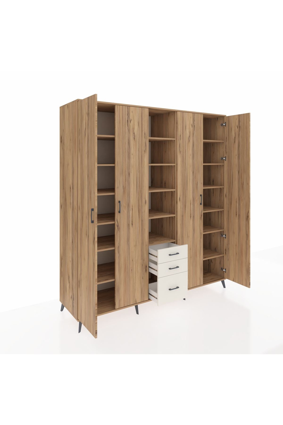 Kronos Dolap 17 Raflı 3 Çekmeceli 4 Kapaklı 220x59x243 Çam-Çam/Aytaşı