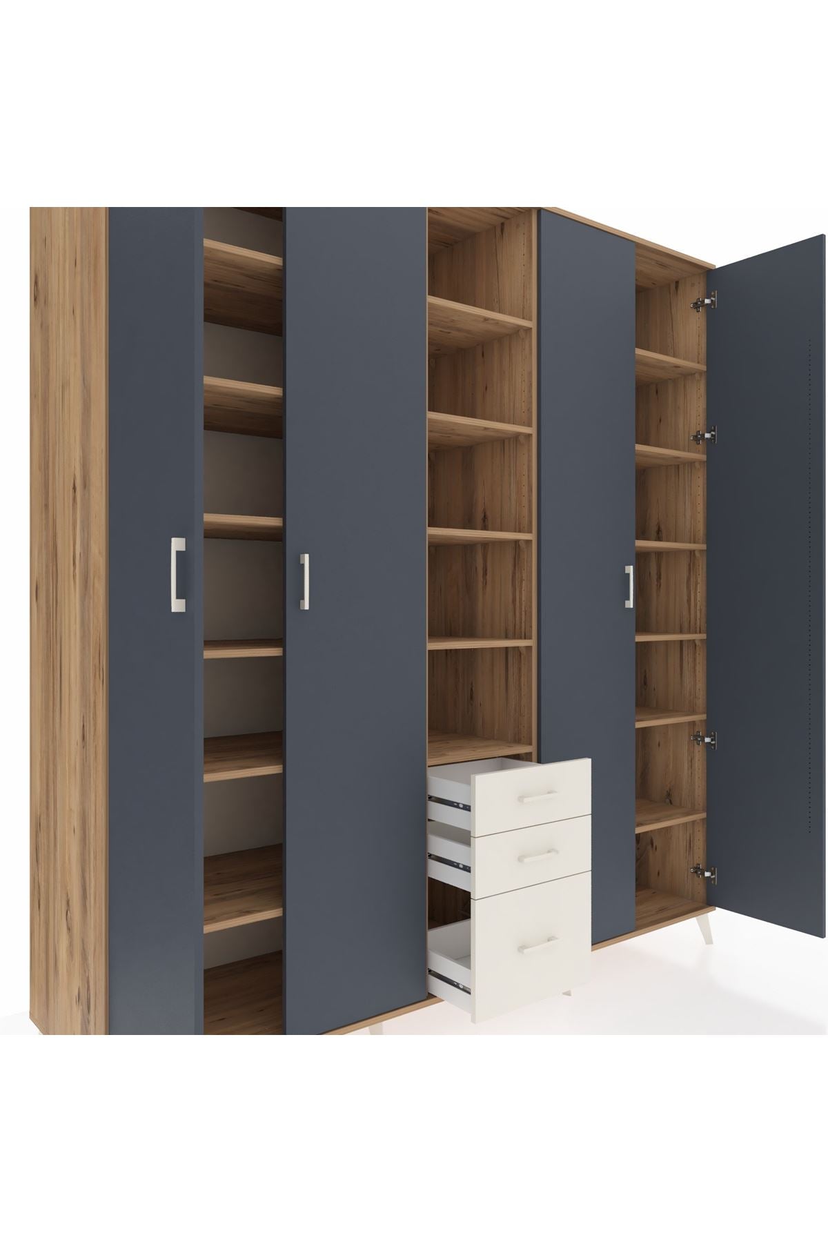 Kronos Dolap 17 Raflı 3 Çekmeceli 4 Kapaklı 220x59x243 - S784M017V25C