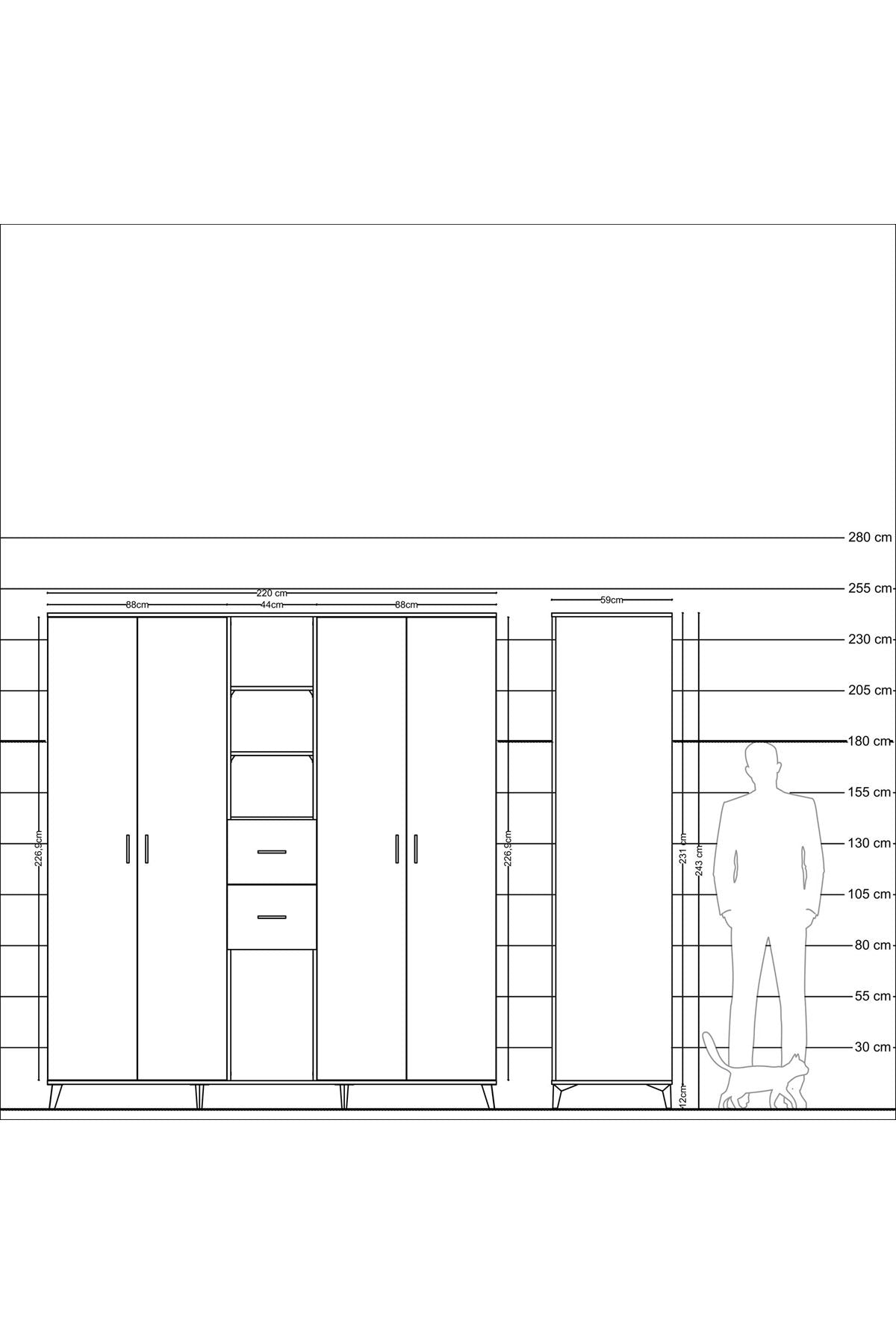 Kronos Dolap 15 Raflı 2 Çekmeceli 4 Kapaklı 220x59x243 - S784M018V21C