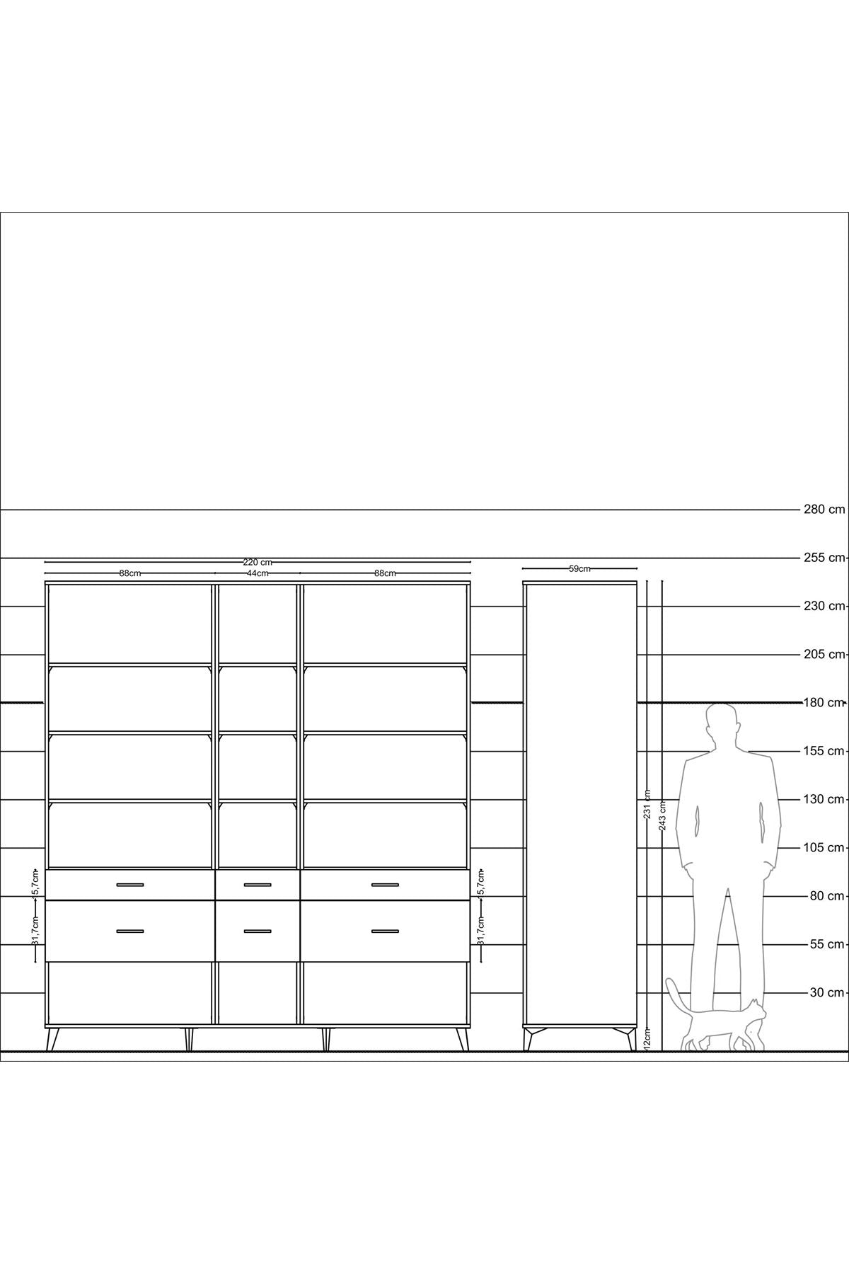 Kronos Dolap 12 Raflı 6 Çekmeceli 220x59x243 - S784M019V17C
