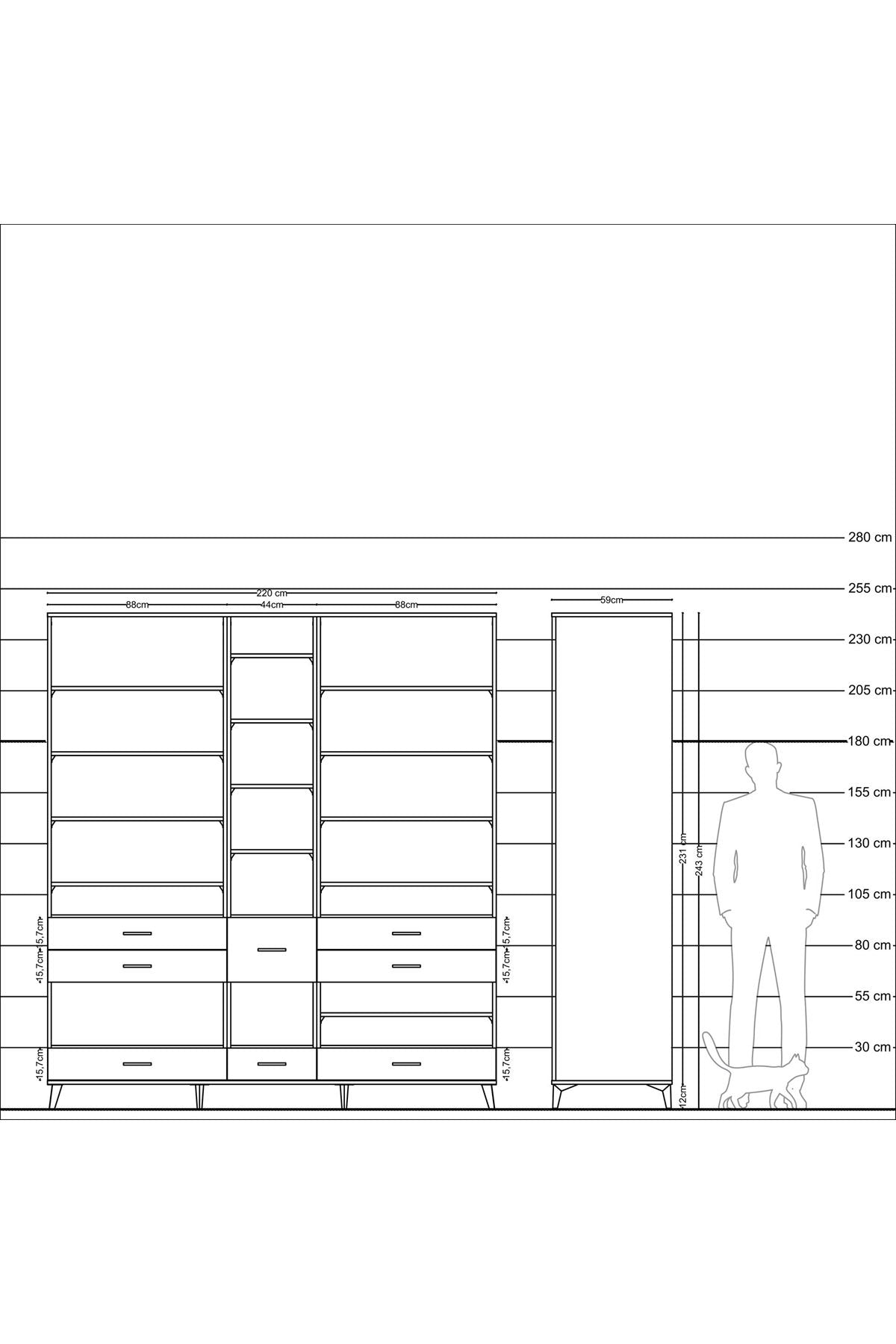 Kronos Dolap 19 Raflı 8 Çekmeceli 220x59x243 - S784M020V19C