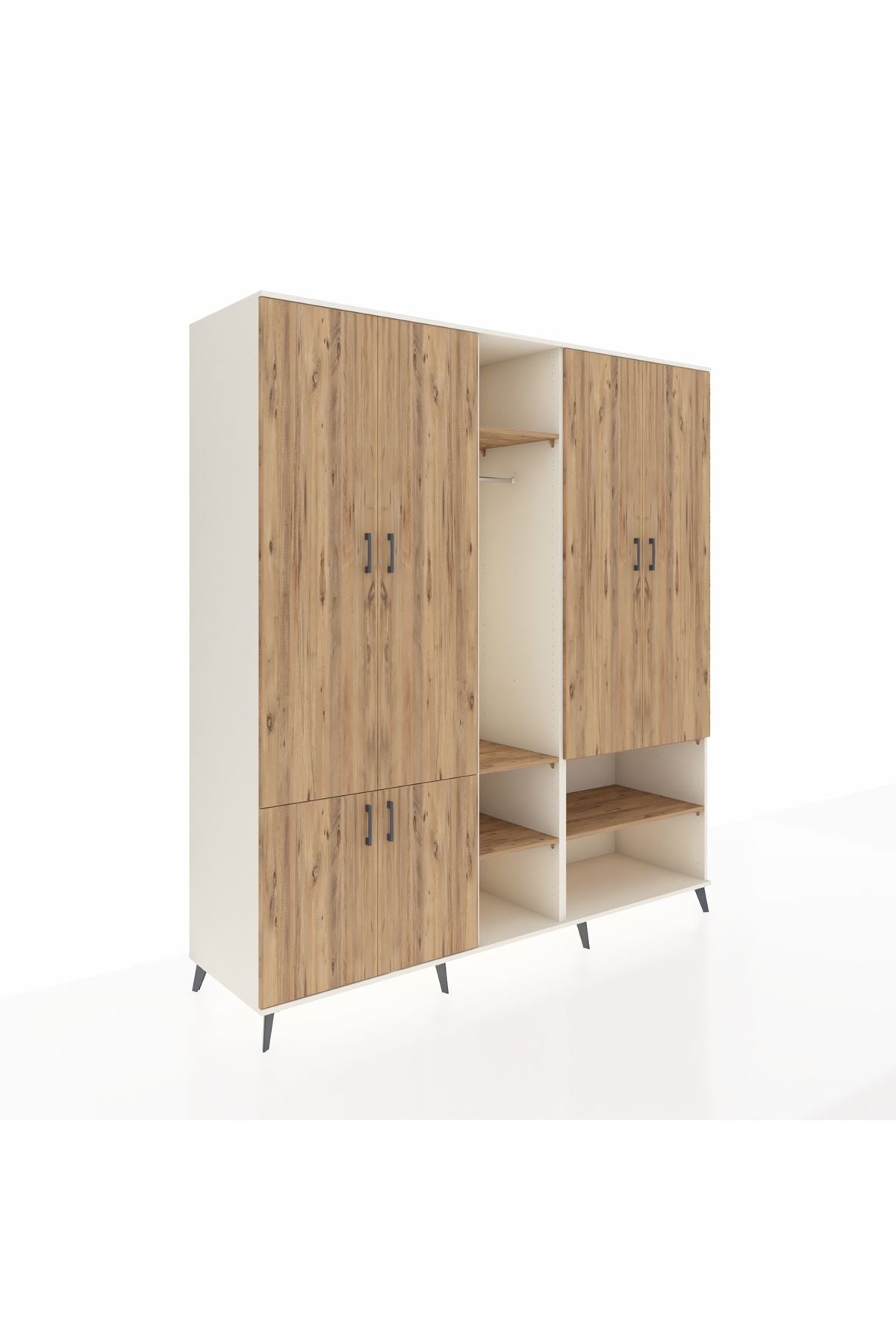 Kronos Dolap 15 Raflı 5 Kapaklı Tek Askılı 220x59x243 Aytaşı-Çam/Çam