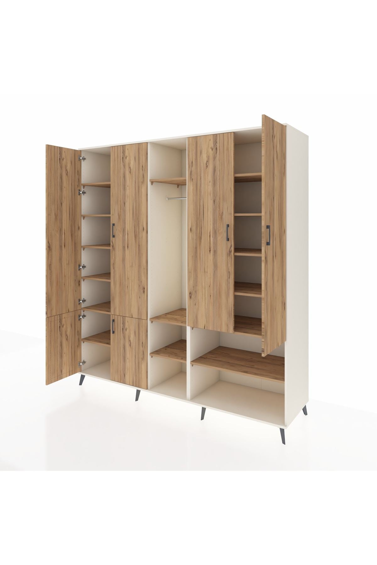 Kronos Dolap 15 Raflı 5 Kapaklı Tek Askılı 220x59x243 Aytaşı-Çam/Çam