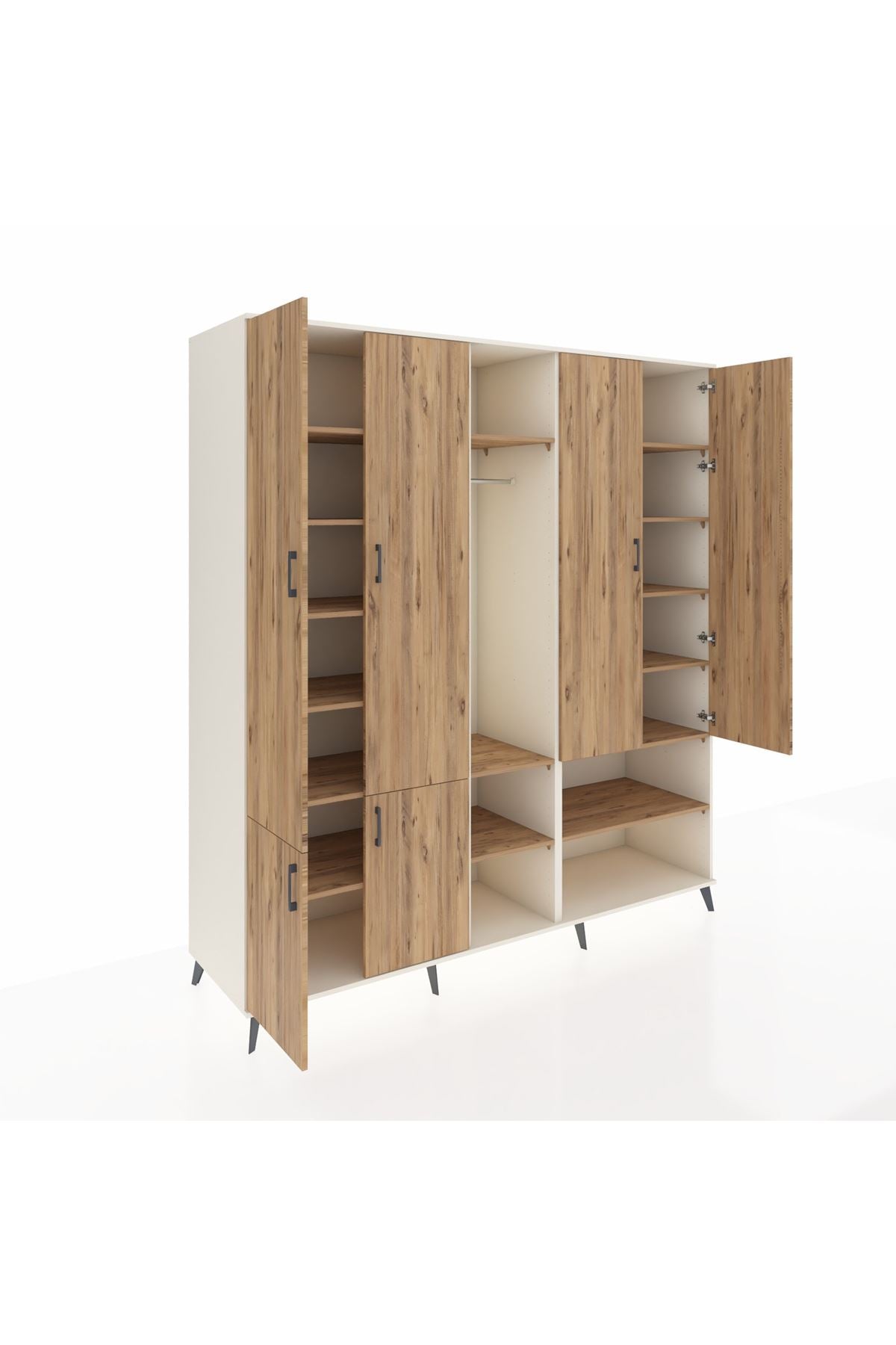 Kronos Dolap 15 Raflı 5 Kapaklı Tek Askılı 220x59x243 Aytaşı-Çam/Çam