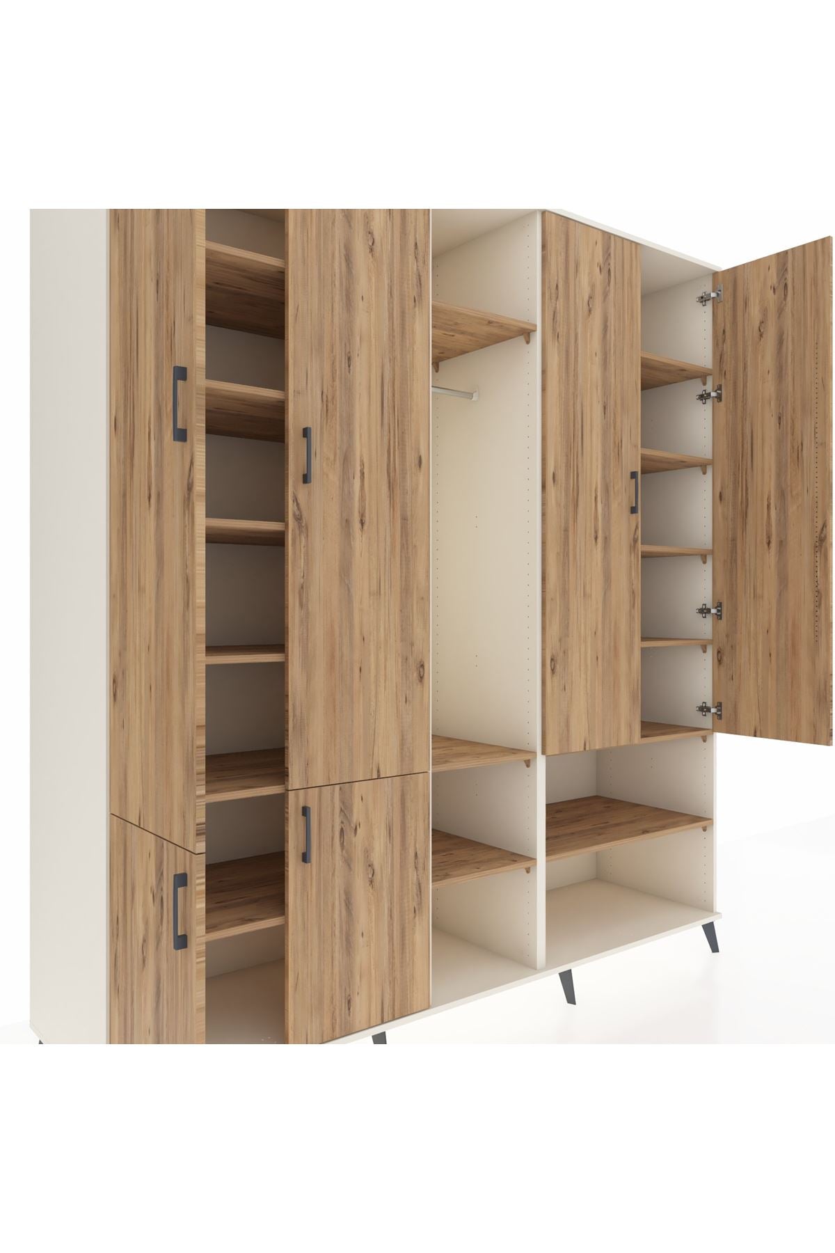 Kronos Dolap 15 Raflı 5 Kapaklı Tek Askılı 220x59x243 Aytaşı-Çam/Çam