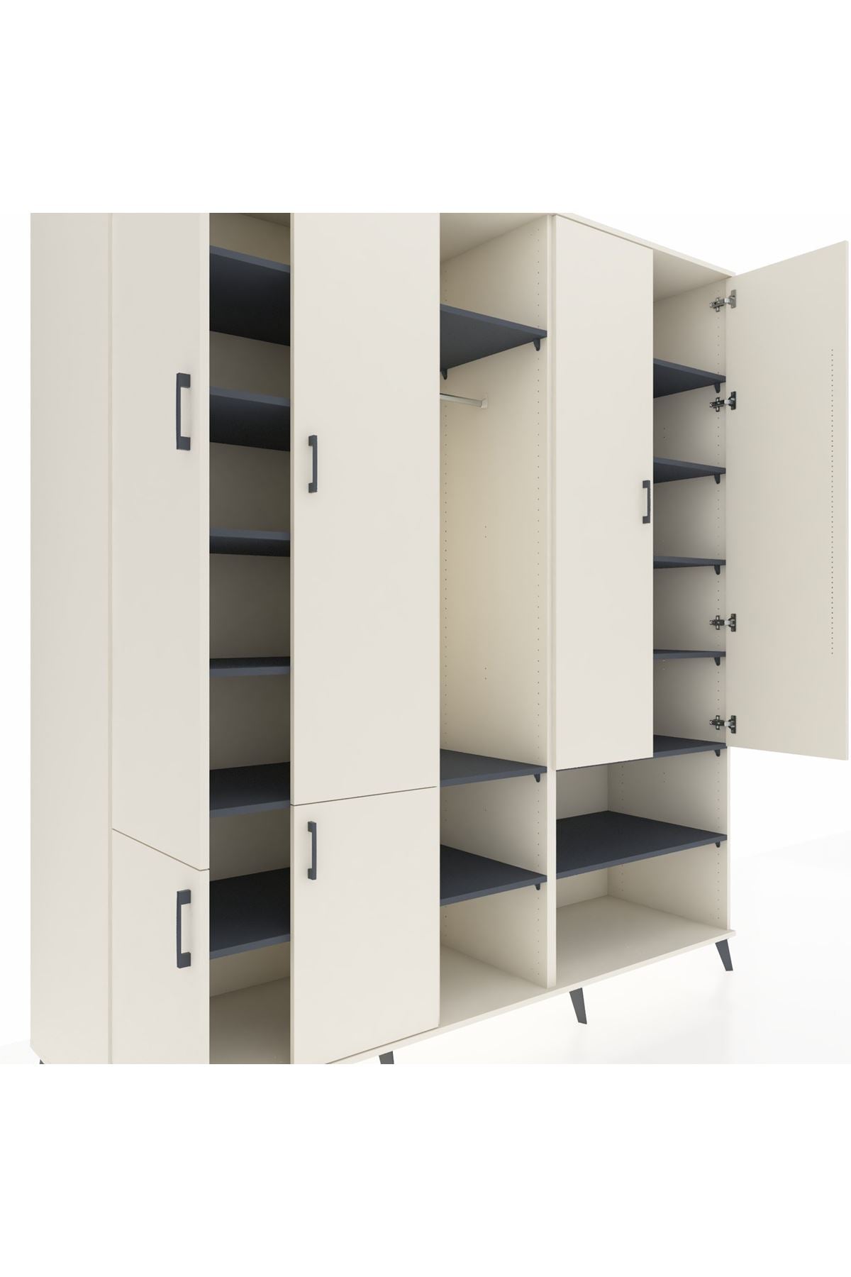 Kronos Dolap 15 Raflı 5 Kapaklı Tek Askılı 220x59x243 Aytaşı-Aytaşı/Antrasit