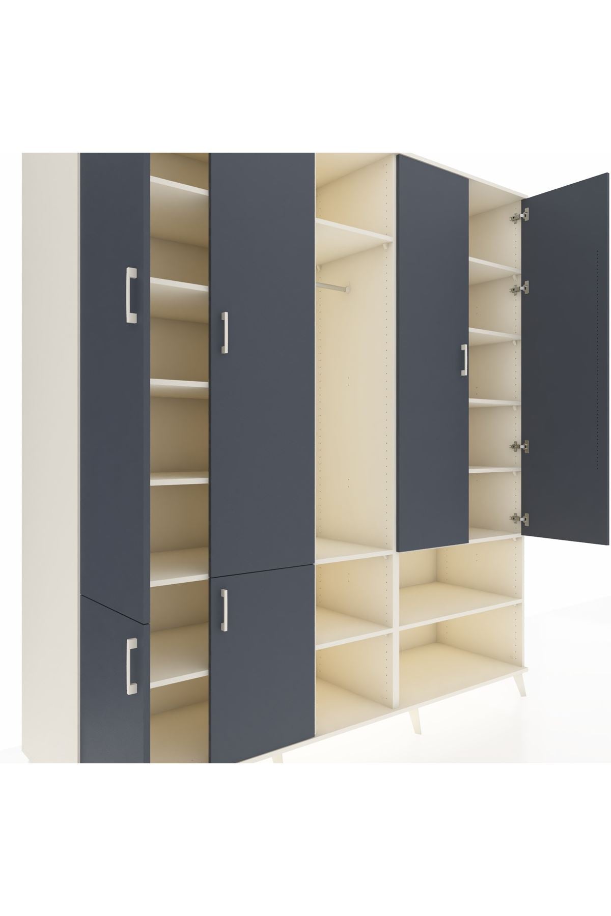 Kronos Dolap 15 Raflı 5 Kapaklı Tek Askılı 220x59x243 Aytaşı-Antrasit/Aytaşı