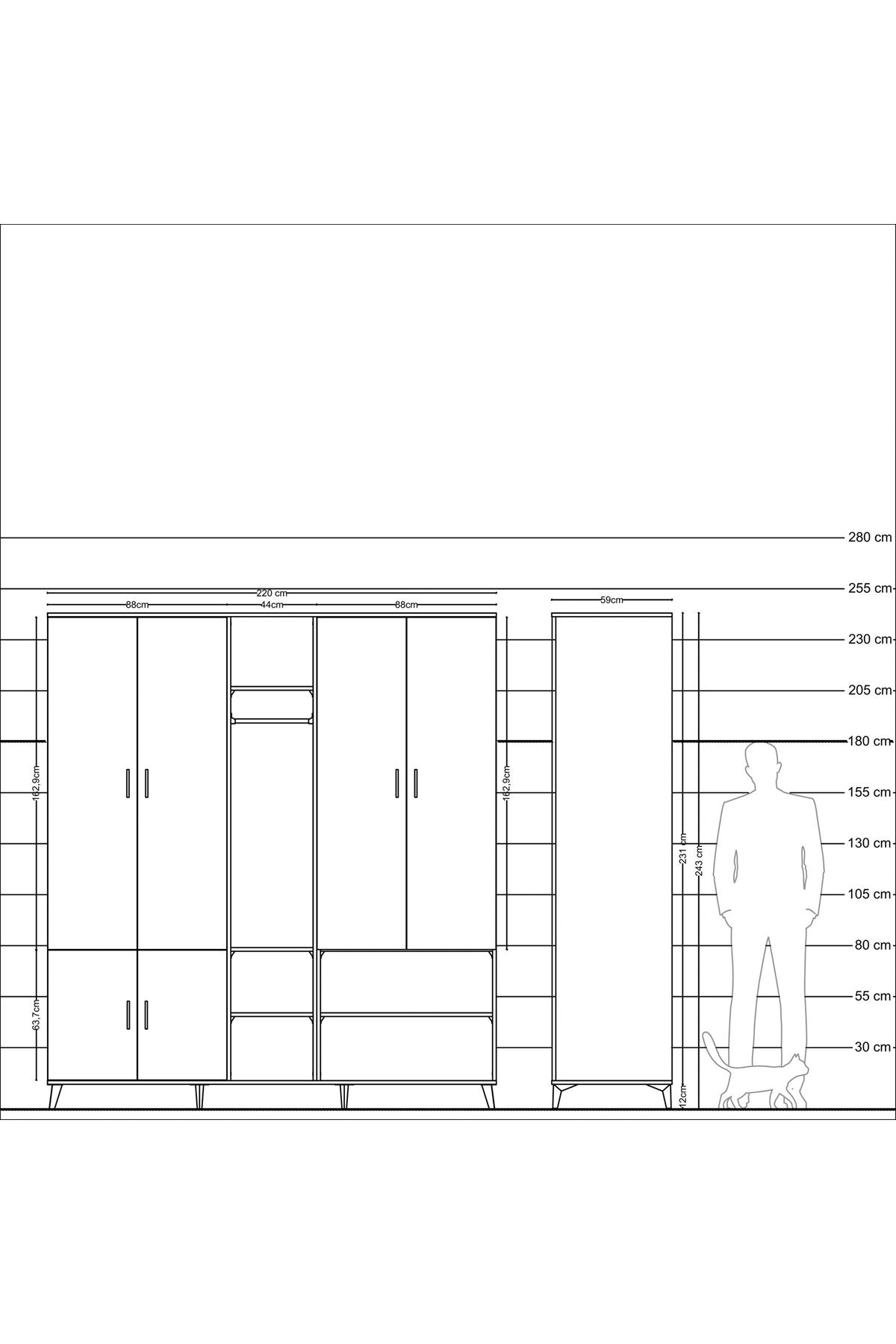 Kronos Dolap 15 Raflı 5 Kapaklı Tek Askılı 220x59x243 - S784M021V08C