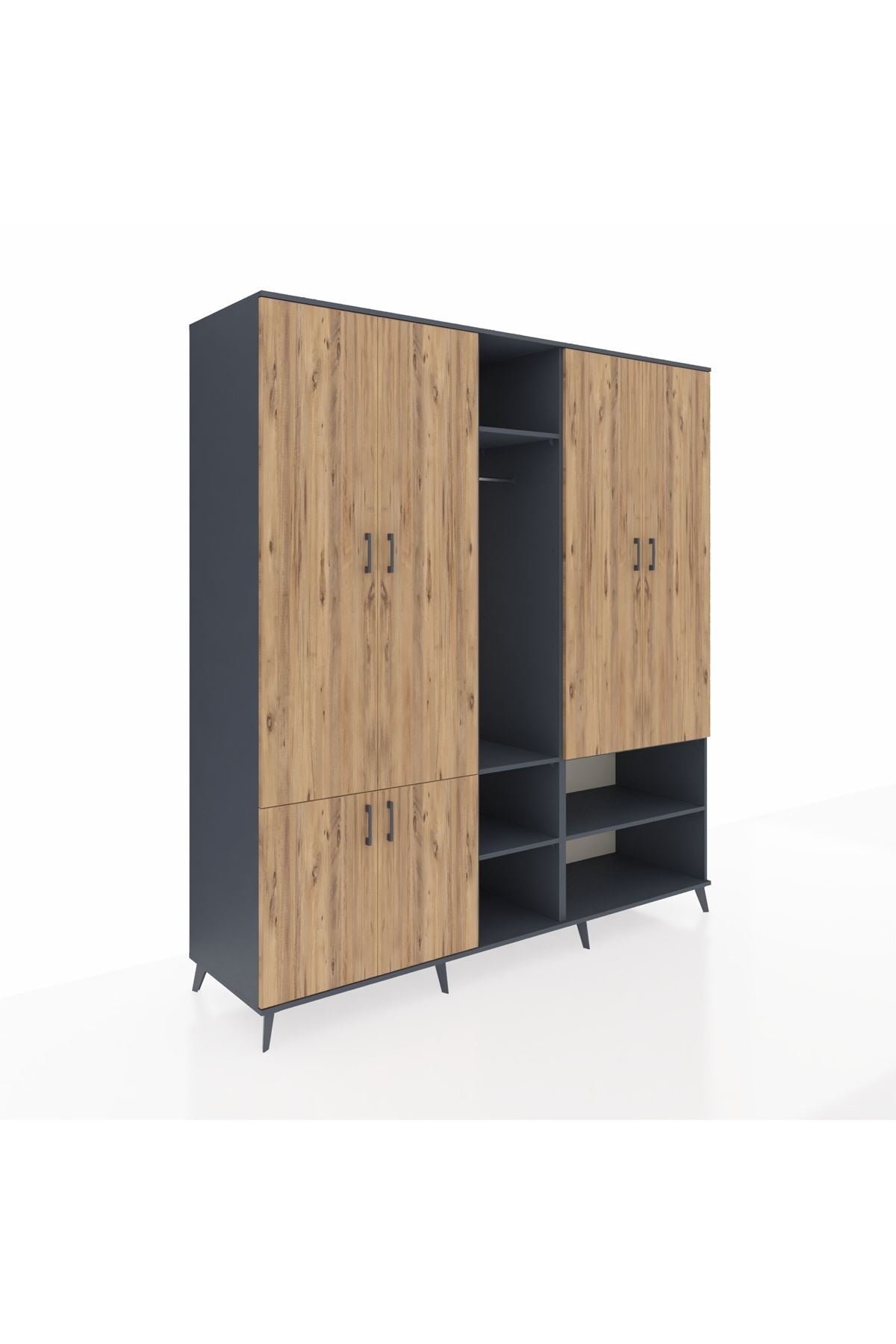 Kronos Dolap 15 Raflı 5 Kapaklı Tek Askılı 220x59x243 Antrasit-Çam/Antrasit