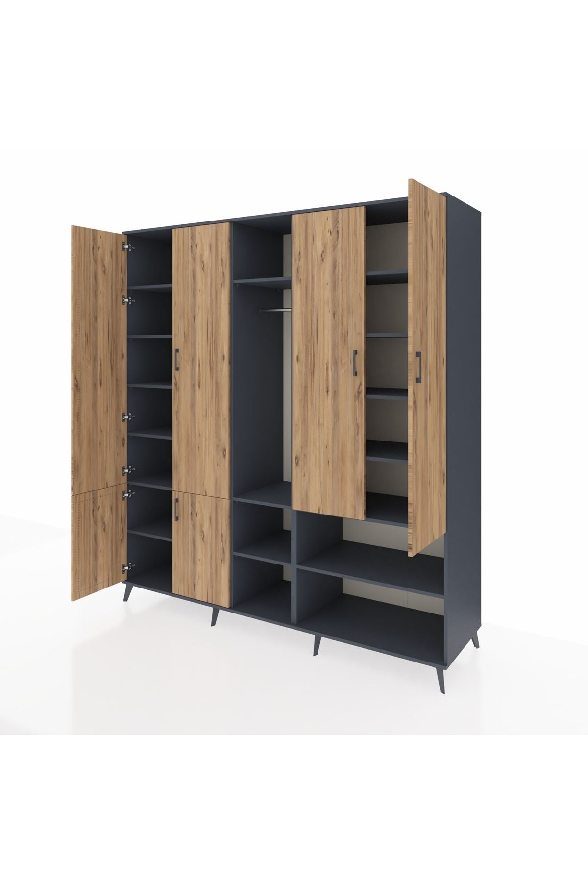 Kronos Dolap 15 Raflı 5 Kapaklı Tek Askılı 220x59x243 Antrasit-Çam/Antrasit