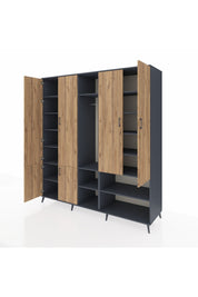 Kronos Dolap 15 Raflı 5 Kapaklı Tek Askılı 220x59x243 Antrasit-Çam/Antrasit