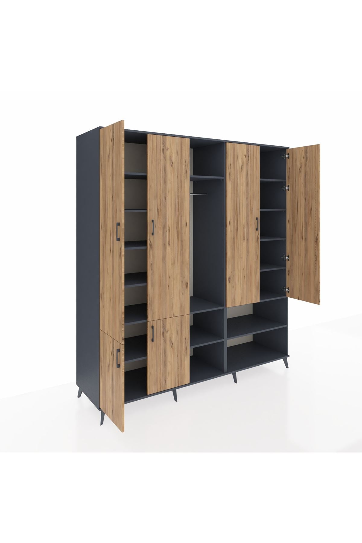 Kronos Dolap 15 Raflı 5 Kapaklı Tek Askılı 220x59x243 Antrasit-Çam/Antrasit