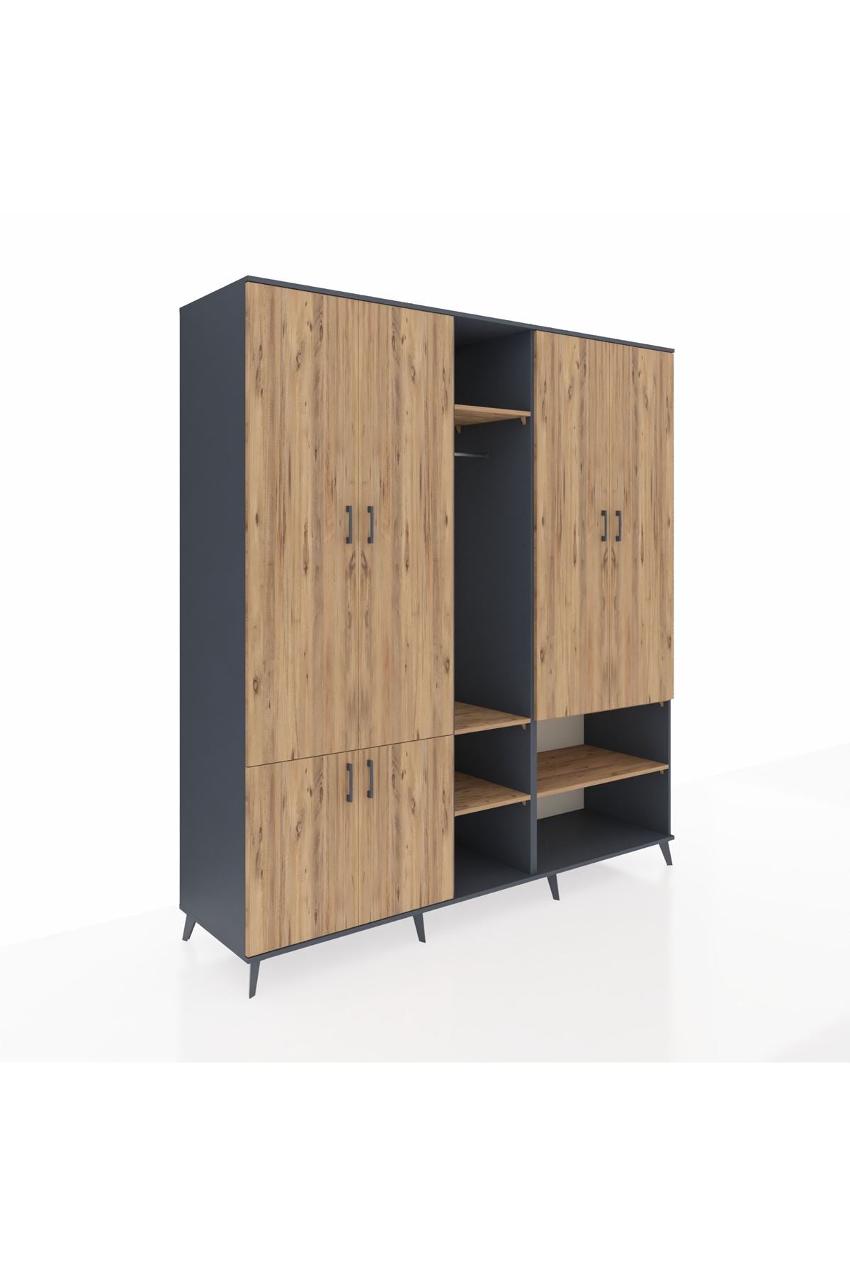 Kronos Dolap 15 Raflı 5 Kapaklı Tek Askılı 220x59x243 Antrasit-Çam/Çam