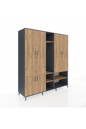 Kronos Dolap 15 Raflı 5 Kapaklı Tek Askılı 220x59x243 Antrasit-Çam/Çam