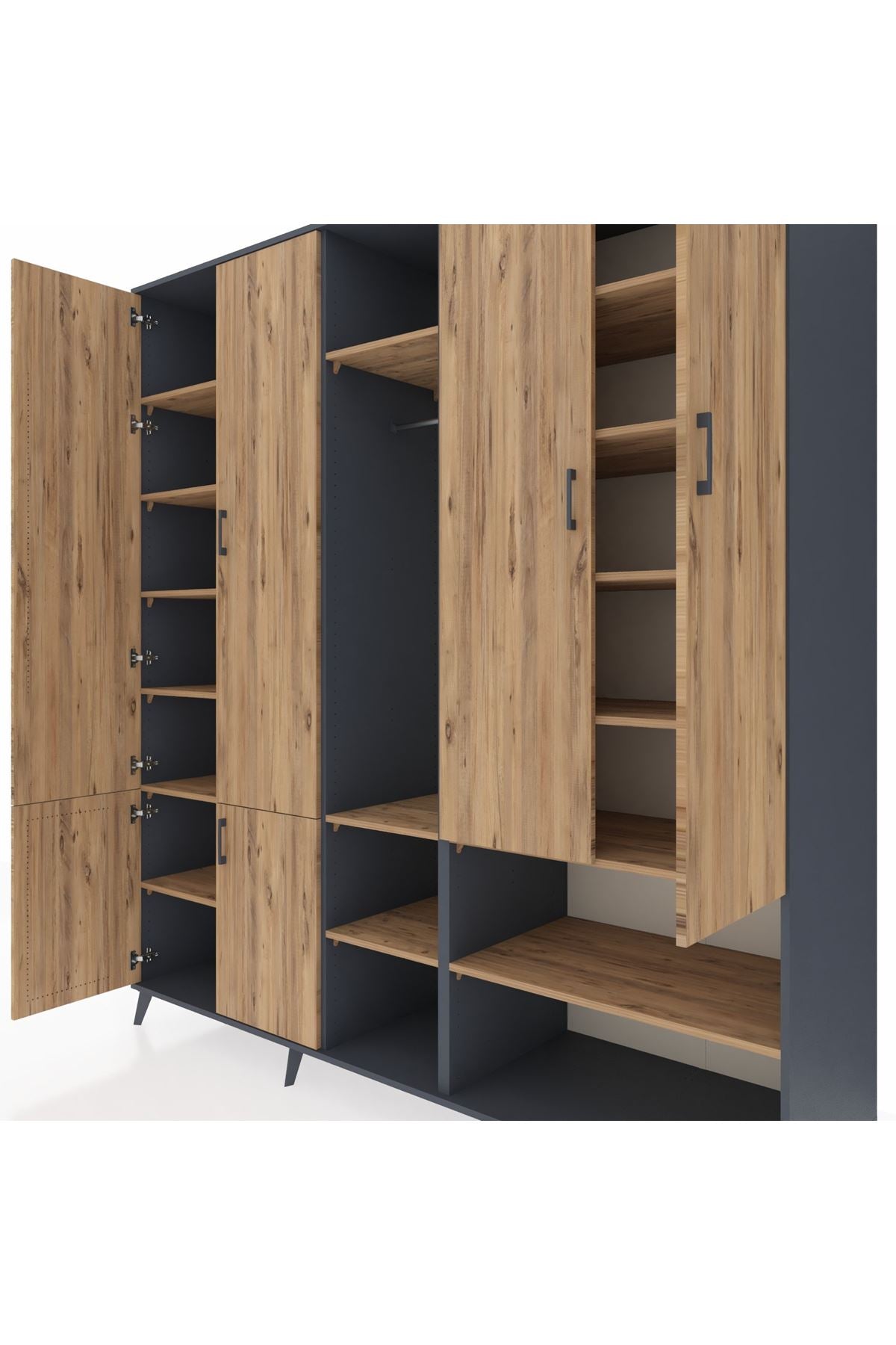 Kronos Dolap 15 Raflı 5 Kapaklı Tek Askılı 220x59x243 Antrasit-Çam/Çam