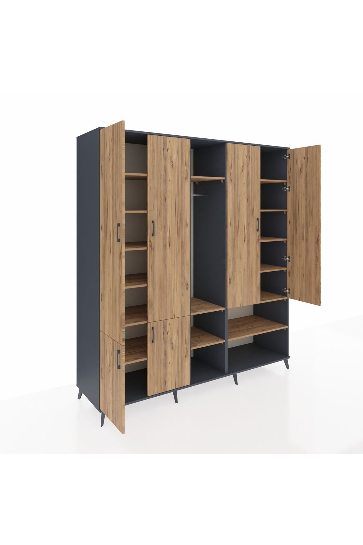 Kronos Dolap 15 Raflı 5 Kapaklı Tek Askılı 220x59x243 Antrasit-Çam/Çam