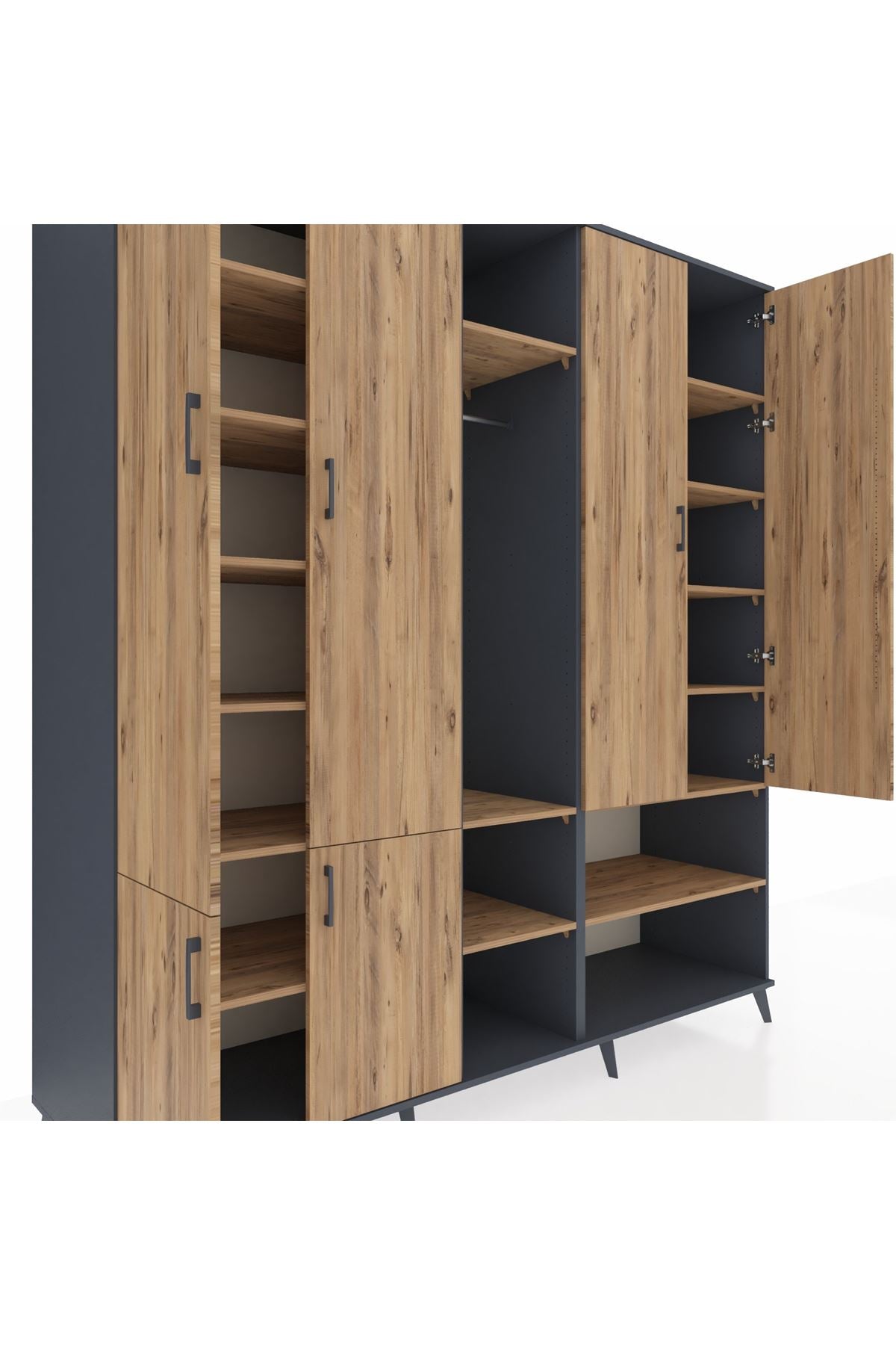 Kronos Dolap 15 Raflı 5 Kapaklı Tek Askılı 220x59x243 Antrasit-Çam/Çam