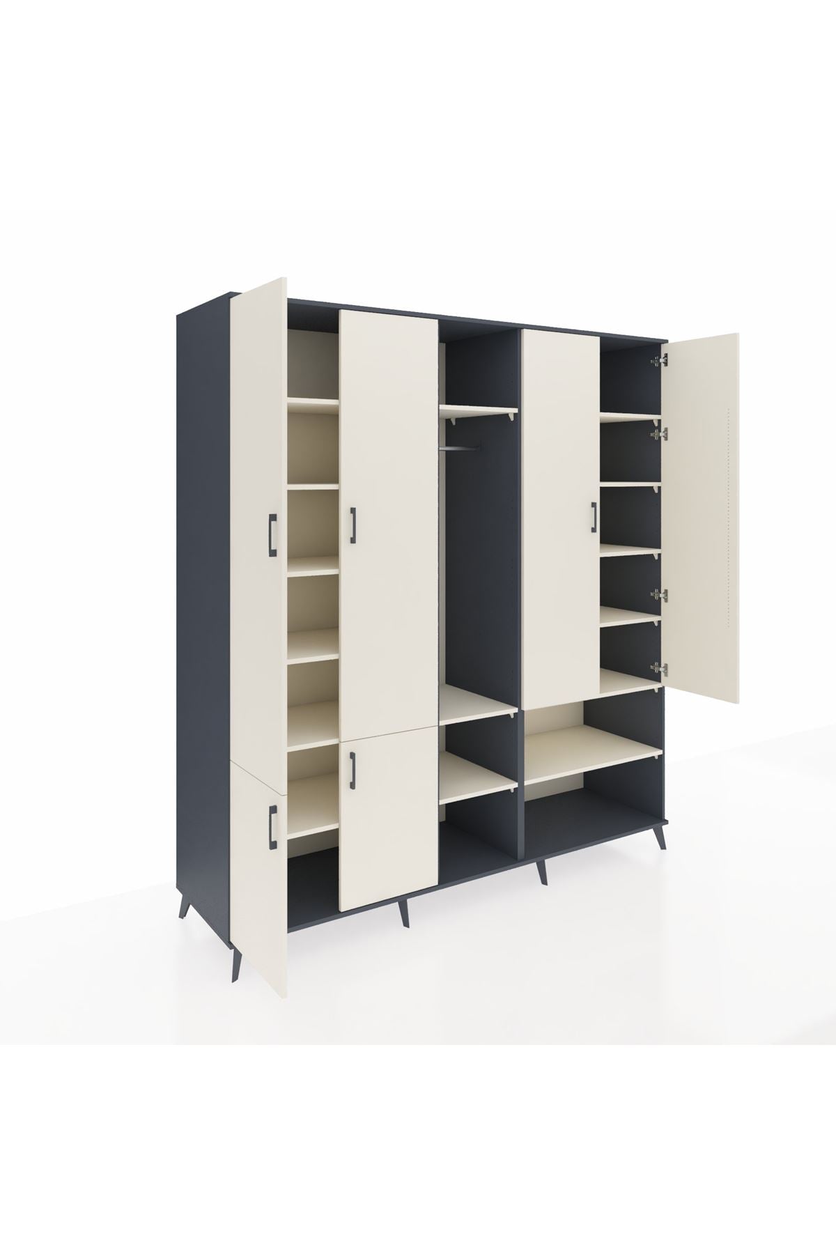 Kronos Dolap 15 Raflı 5 Kapaklı Tek Askılı 220x59x243 Antrasit-Aytaşı/Aytaşı