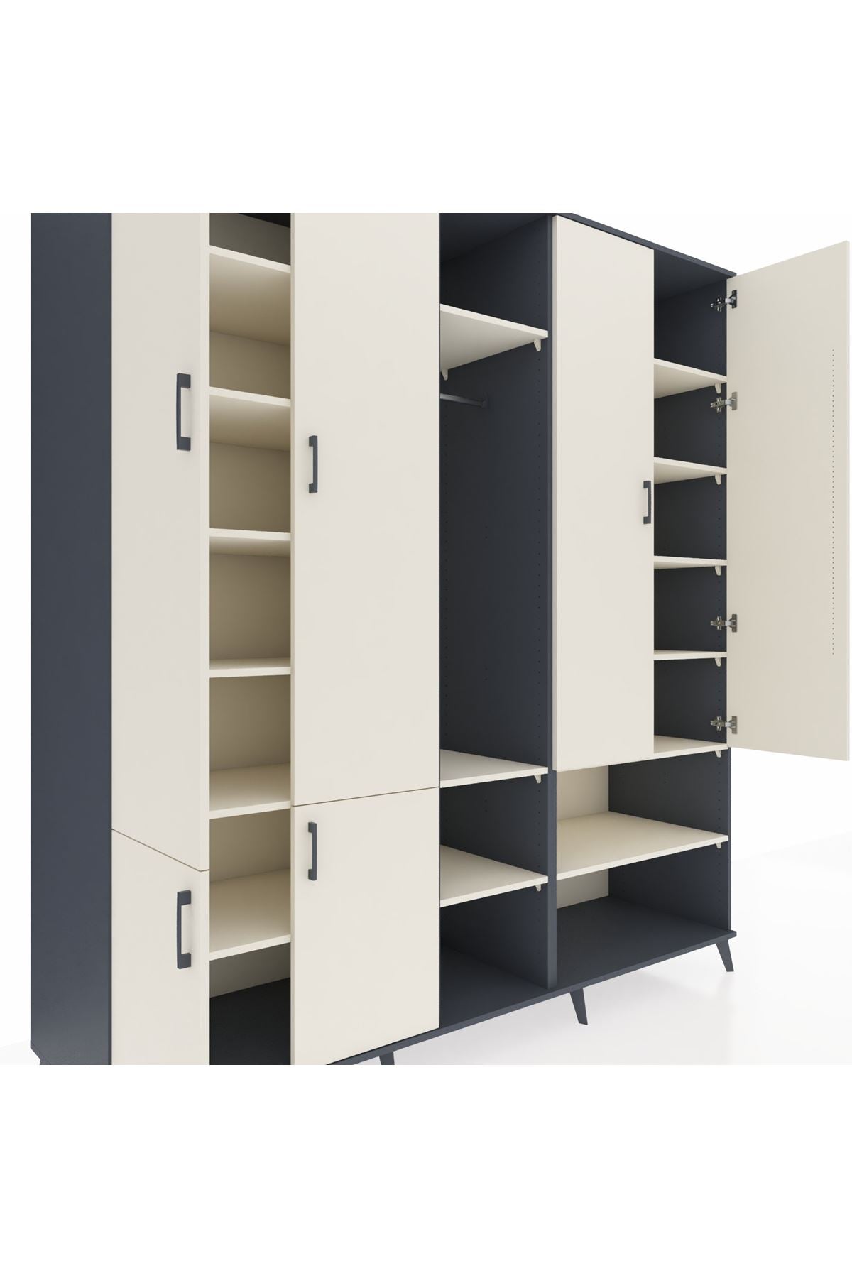 Kronos Dolap 15 Raflı 5 Kapaklı Tek Askılı 220x59x243 Antrasit-Aytaşı/Aytaşı