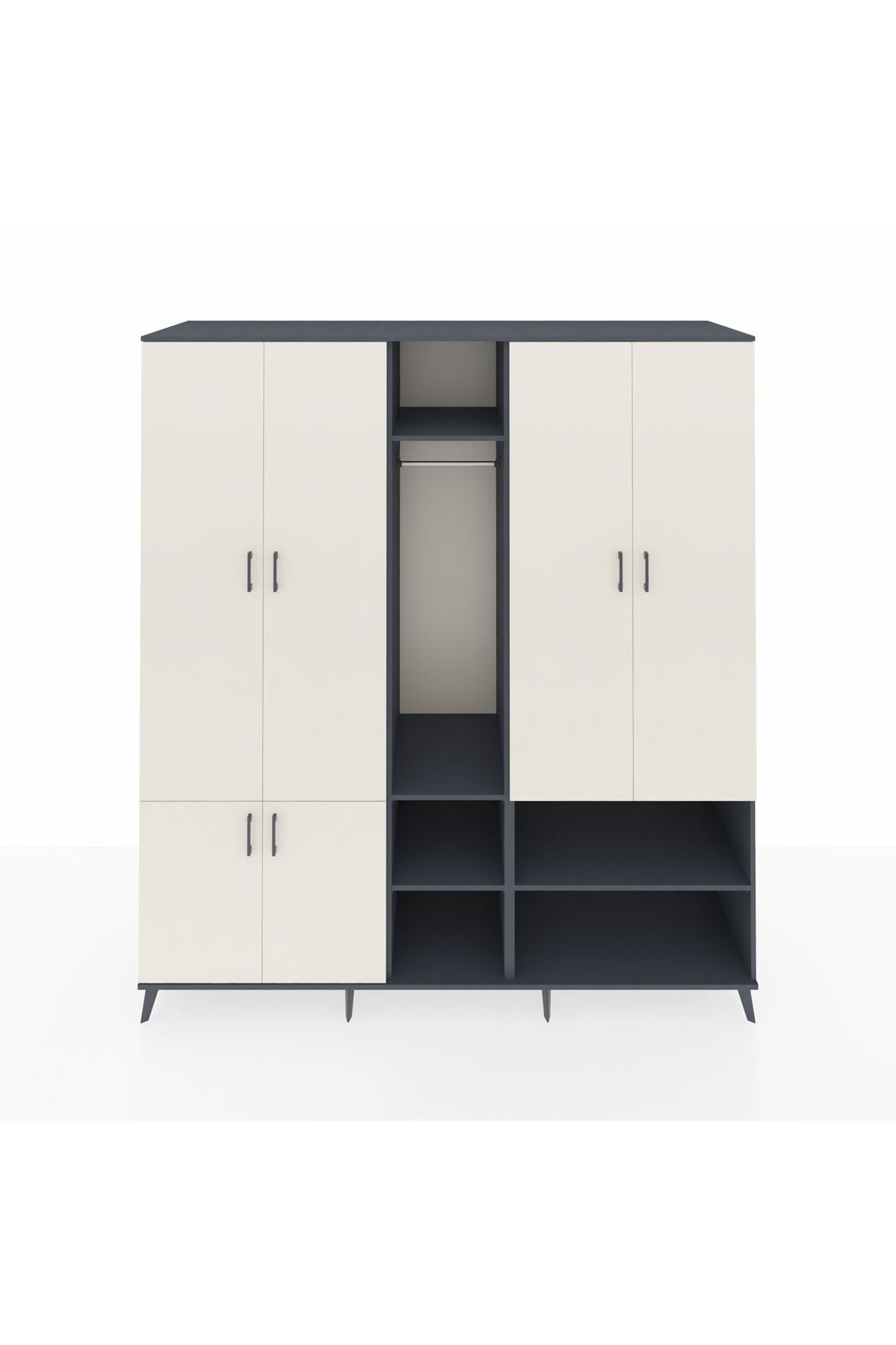 Kronos Dolap 15 Raflı 5 Kapaklı Tek Askılı 220x59x243 Antrasit-Aytaşı/Antrasit