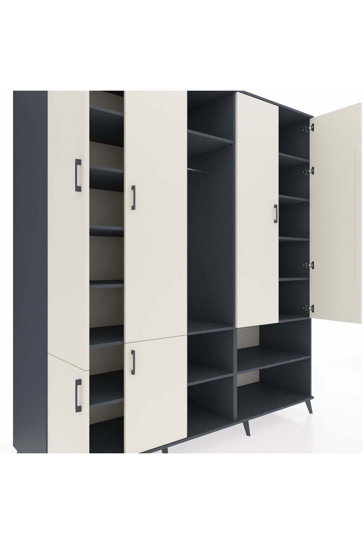 Kronos Dolap 15 Raflı 5 Kapaklı Tek Askılı 220x59x243 Antrasit-Aytaşı/Antrasit