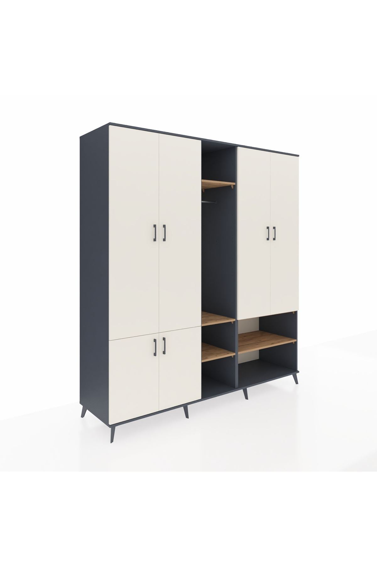 Kronos Dolap 15 Raflı 5 Kapaklı Tek Askılı 220x59x243 Antrasit-Aytaşı/Çam