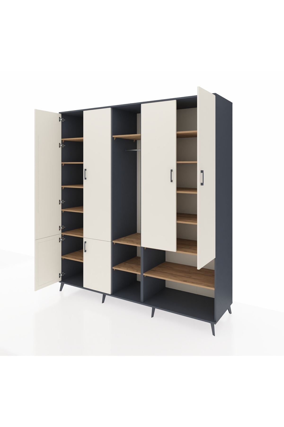 Kronos Dolap 15 Raflı 5 Kapaklı Tek Askılı 220x59x243 Antrasit-Aytaşı/Çam