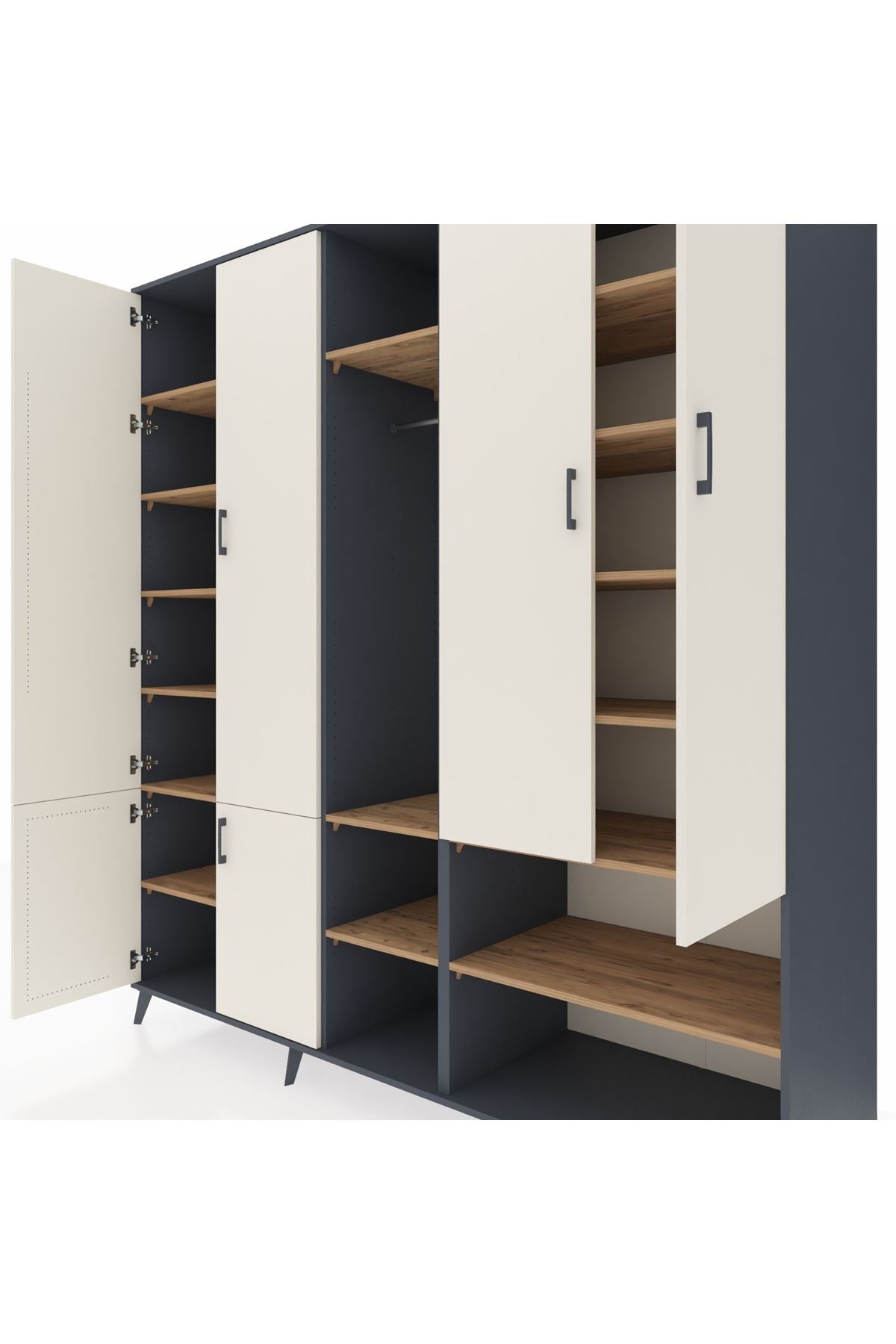 Kronos Dolap 15 Raflı 5 Kapaklı Tek Askılı 220x59x243 Antrasit-Aytaşı/Çam