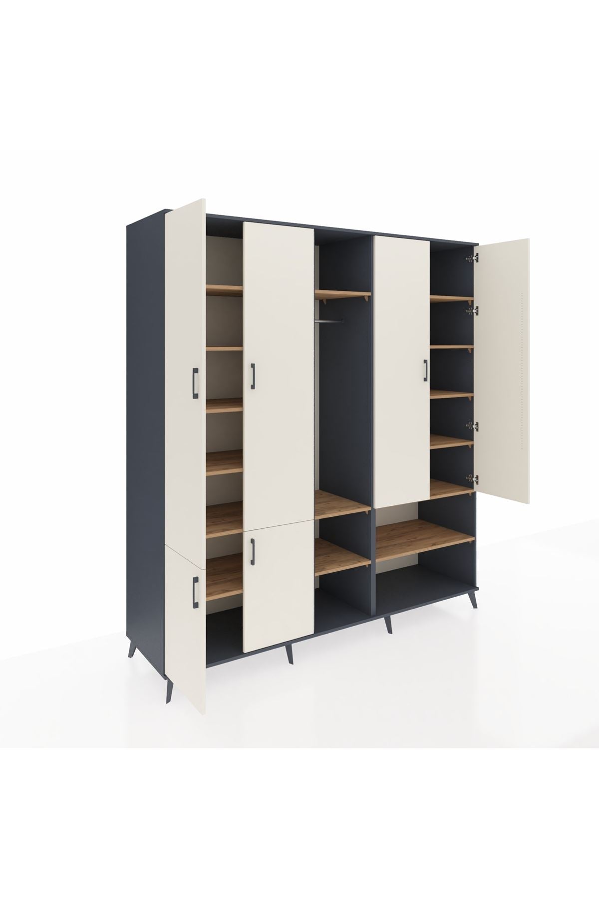 Kronos Dolap 15 Raflı 5 Kapaklı Tek Askılı 220x59x243 Antrasit-Aytaşı/Çam