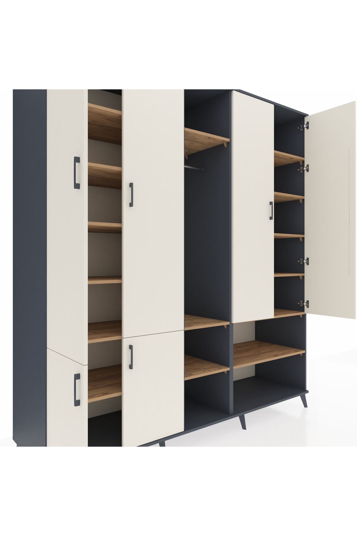 Kronos Dolap 15 Raflı 5 Kapaklı Tek Askılı 220x59x243 Antrasit-Aytaşı/Çam