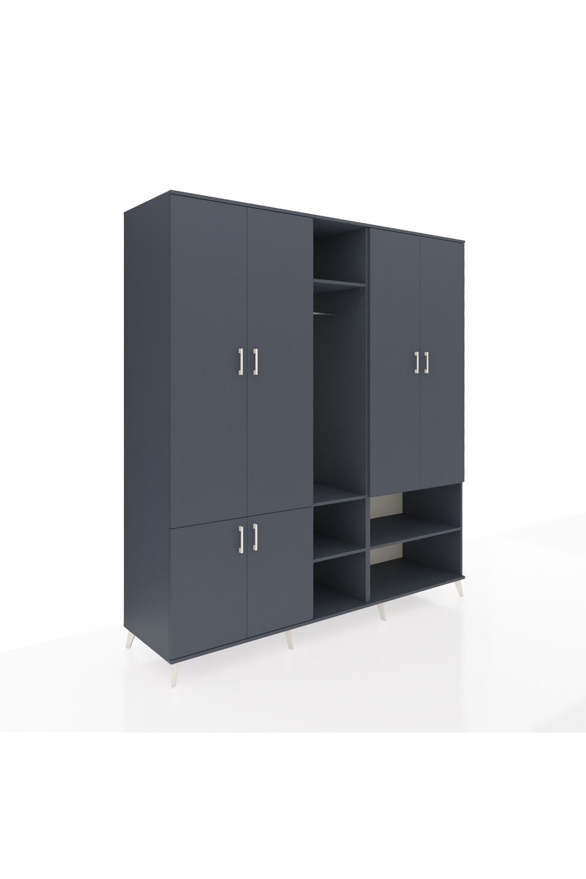 Kronos Dolap 15 Raflı 5 Kapaklı Tek Askılı 220x59x243 Antrasit-Antrasit/Antrasit