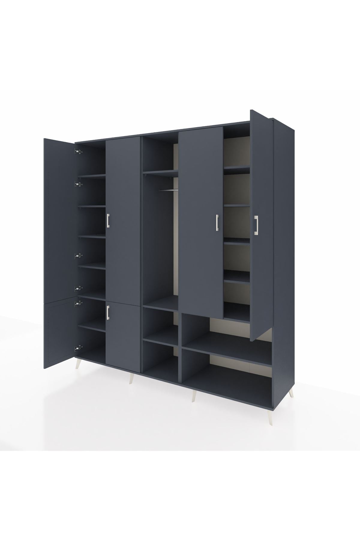 Kronos Dolap 15 Raflı 5 Kapaklı Tek Askılı 220x59x243 Antrasit-Antrasit/Antrasit