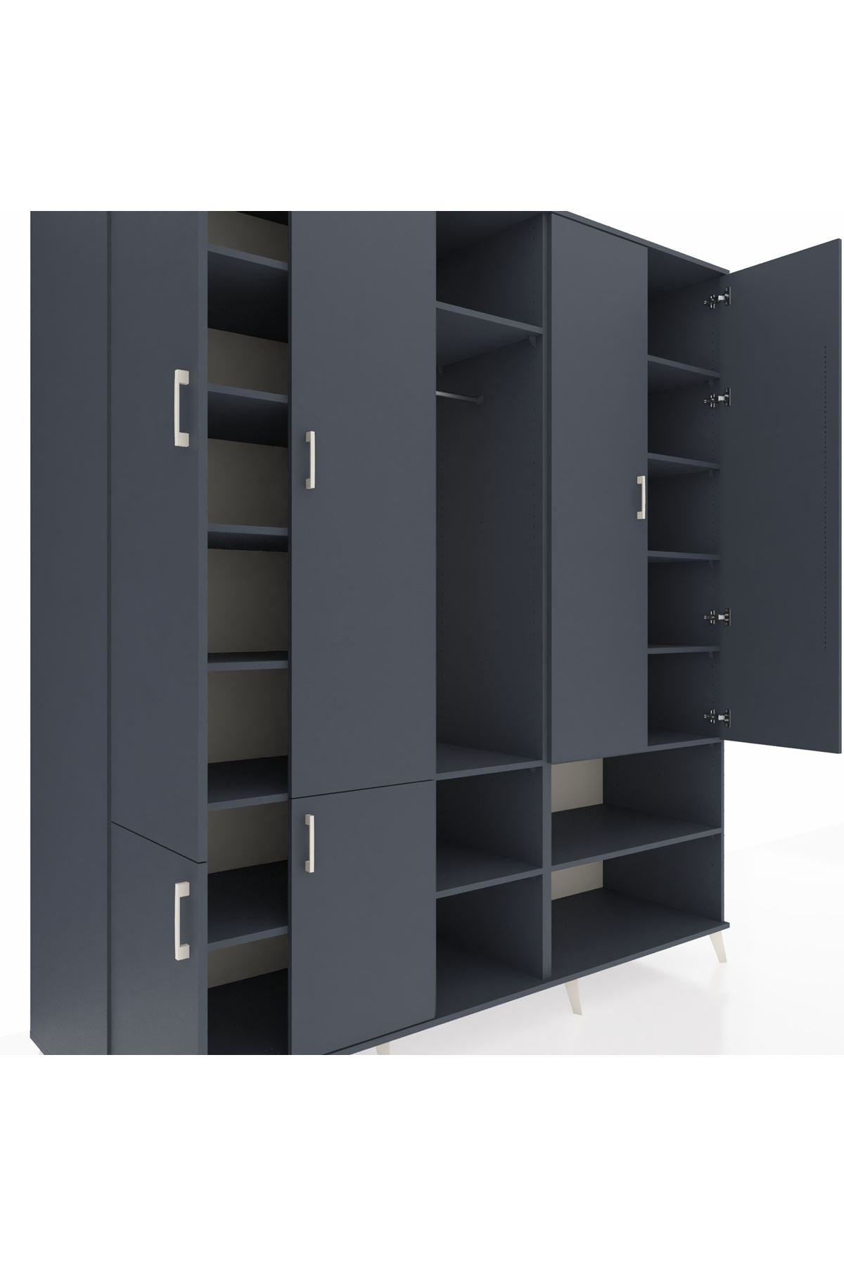 Kronos Dolap 15 Raflı 5 Kapaklı Tek Askılı 220x59x243 Antrasit-Antrasit/Antrasit