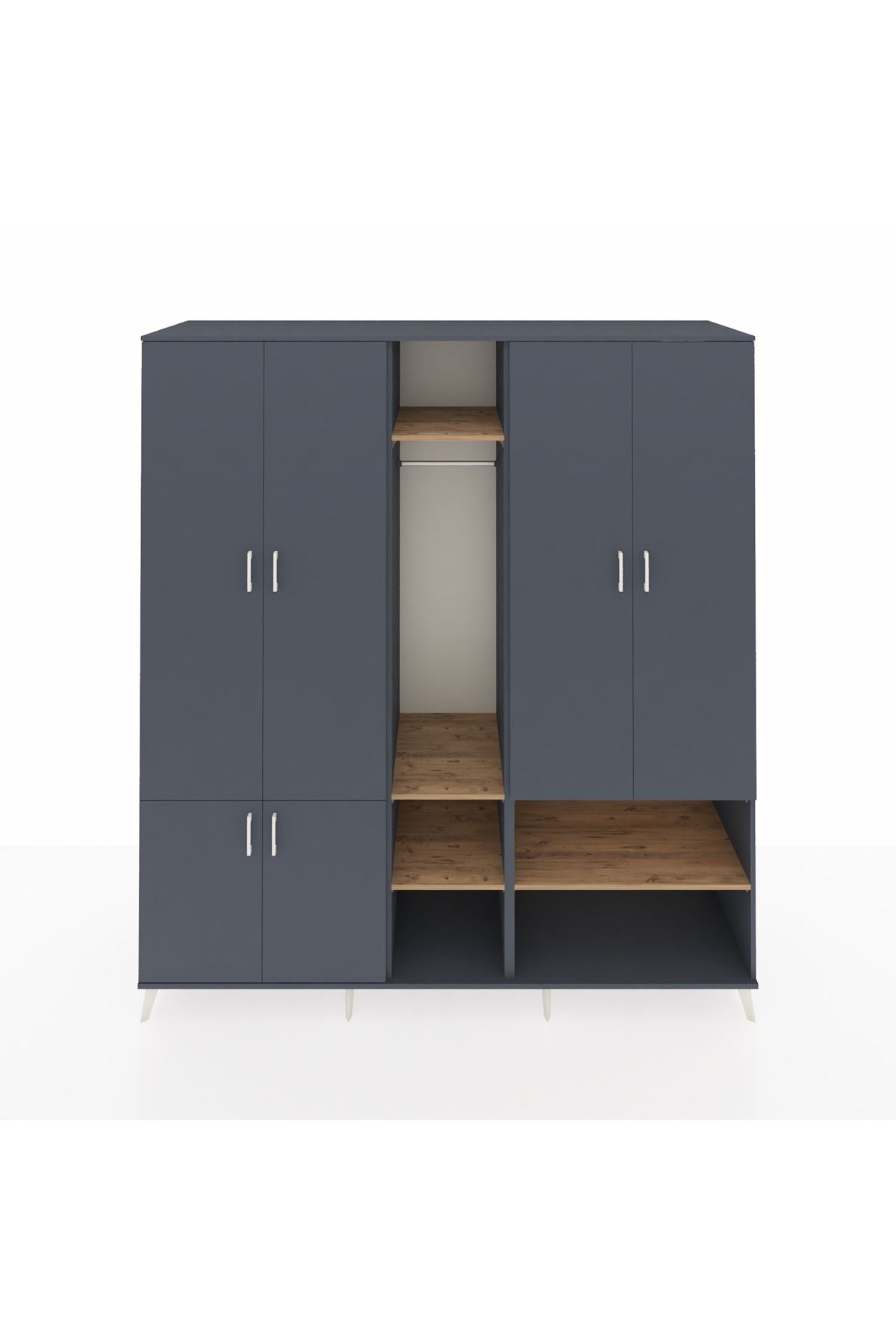 Kronos Dolap 15 Raflı 5 Kapaklı Tek Askılı 220x59x243 Antrasit-Antrasit/Çam