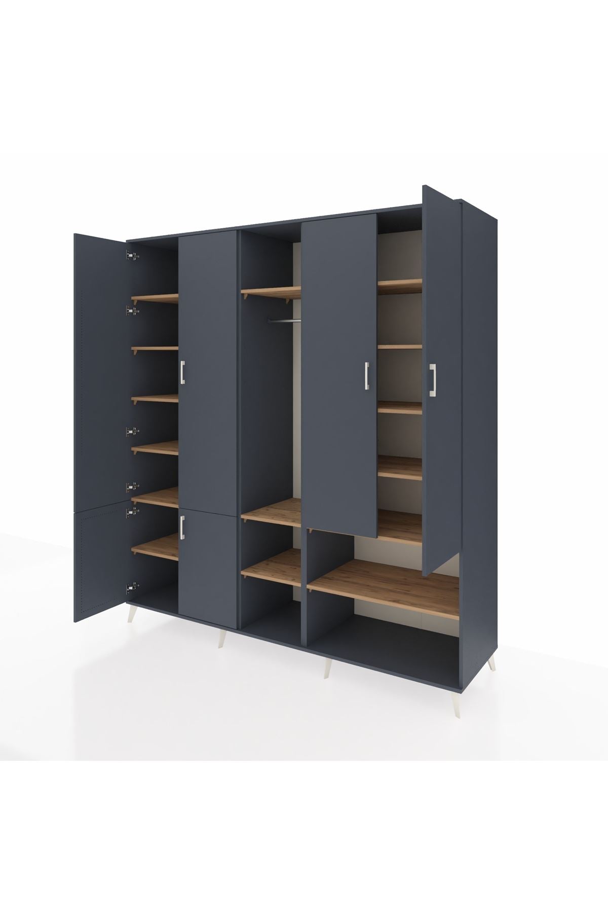 Kronos Dolap 15 Raflı 5 Kapaklı Tek Askılı 220x59x243 Antrasit-Antrasit/Çam