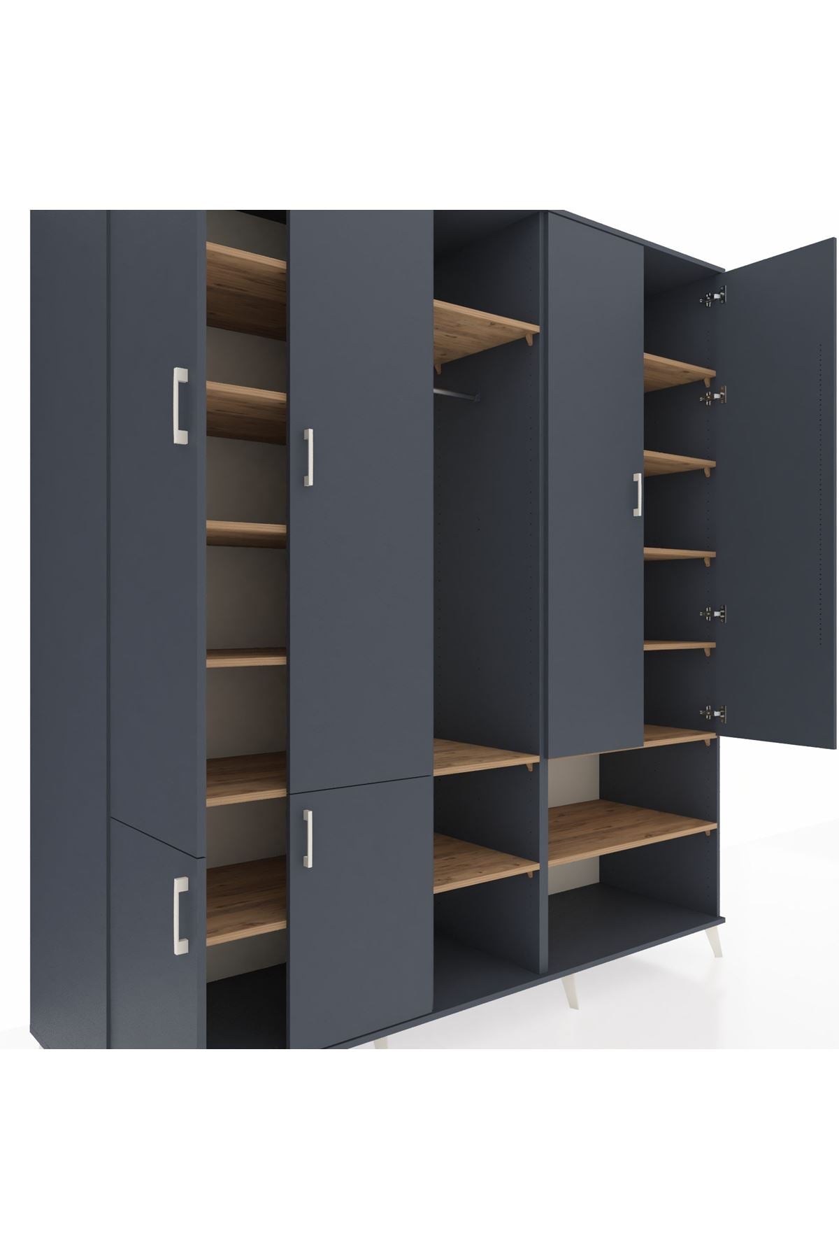 Kronos Dolap 15 Raflı 5 Kapaklı Tek Askılı 220x59x243 Antrasit-Antrasit/Çam