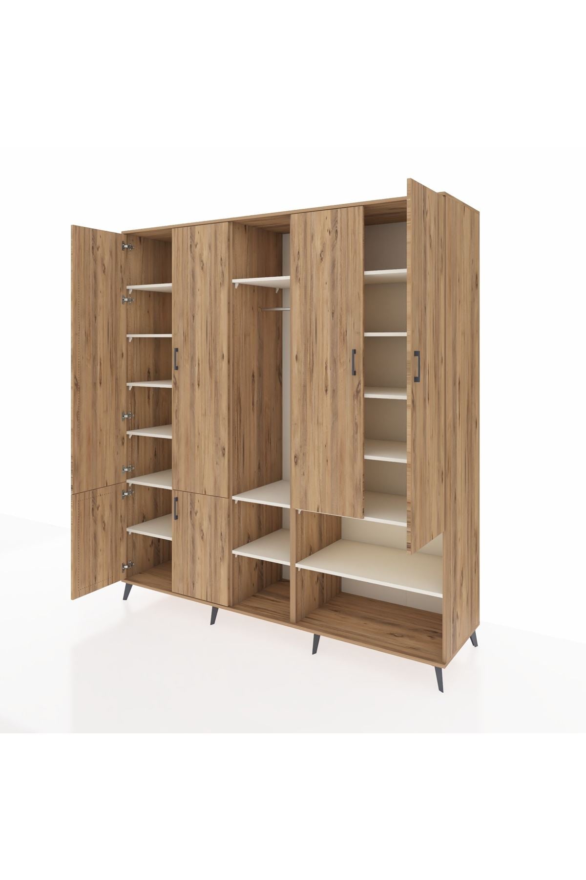 Kronos Dolap 15 Raflı 5 Kapaklı Tek Askılı 220x59x243 Çam-Çam/Aytaşı