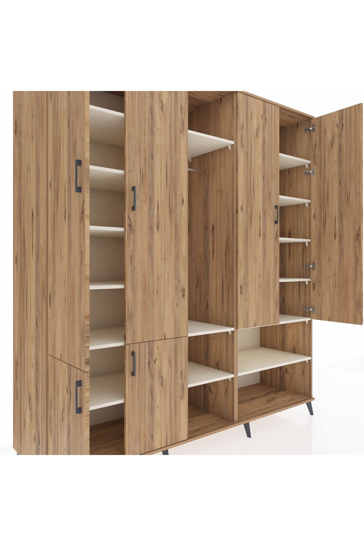 Kronos Dolap 15 Raflı 5 Kapaklı Tek Askılı 220x59x243 Çam-Çam/Aytaşı