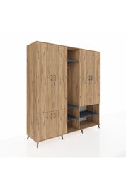 Kronos Dolap 15 Raflı 5 Kapaklı Tek Askılı 220x59x243 Çam-Çam/Antrasit