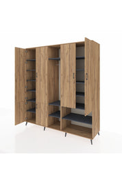 Kronos Dolap 15 Raflı 5 Kapaklı Tek Askılı 220x59x243 Çam-Çam/Antrasit