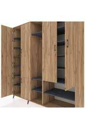 Kronos Dolap 15 Raflı 5 Kapaklı Tek Askılı 220x59x243 Çam-Çam/Antrasit