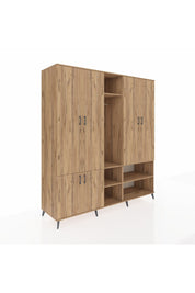 Kronos Dolap 15 Raflı 5 Kapaklı Tek Askılı 220x59x243 Çam-Çam/Çam