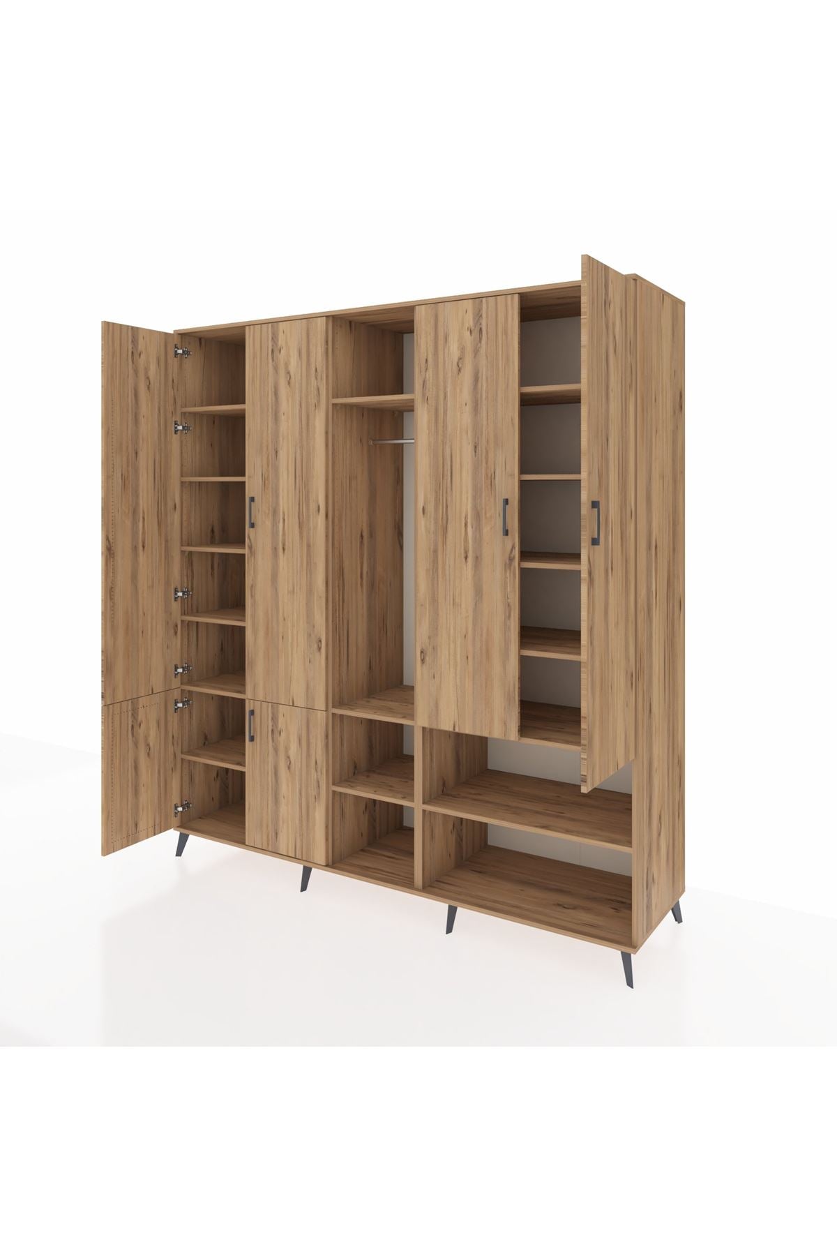 Kronos Dolap 15 Raflı 5 Kapaklı Tek Askılı 220x59x243 Çam-Çam/Çam