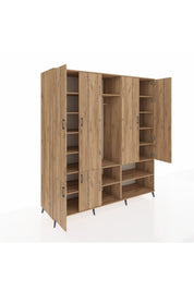 Kronos Dolap 15 Raflı 5 Kapaklı Tek Askılı 220x59x243 Çam-Çam/Çam