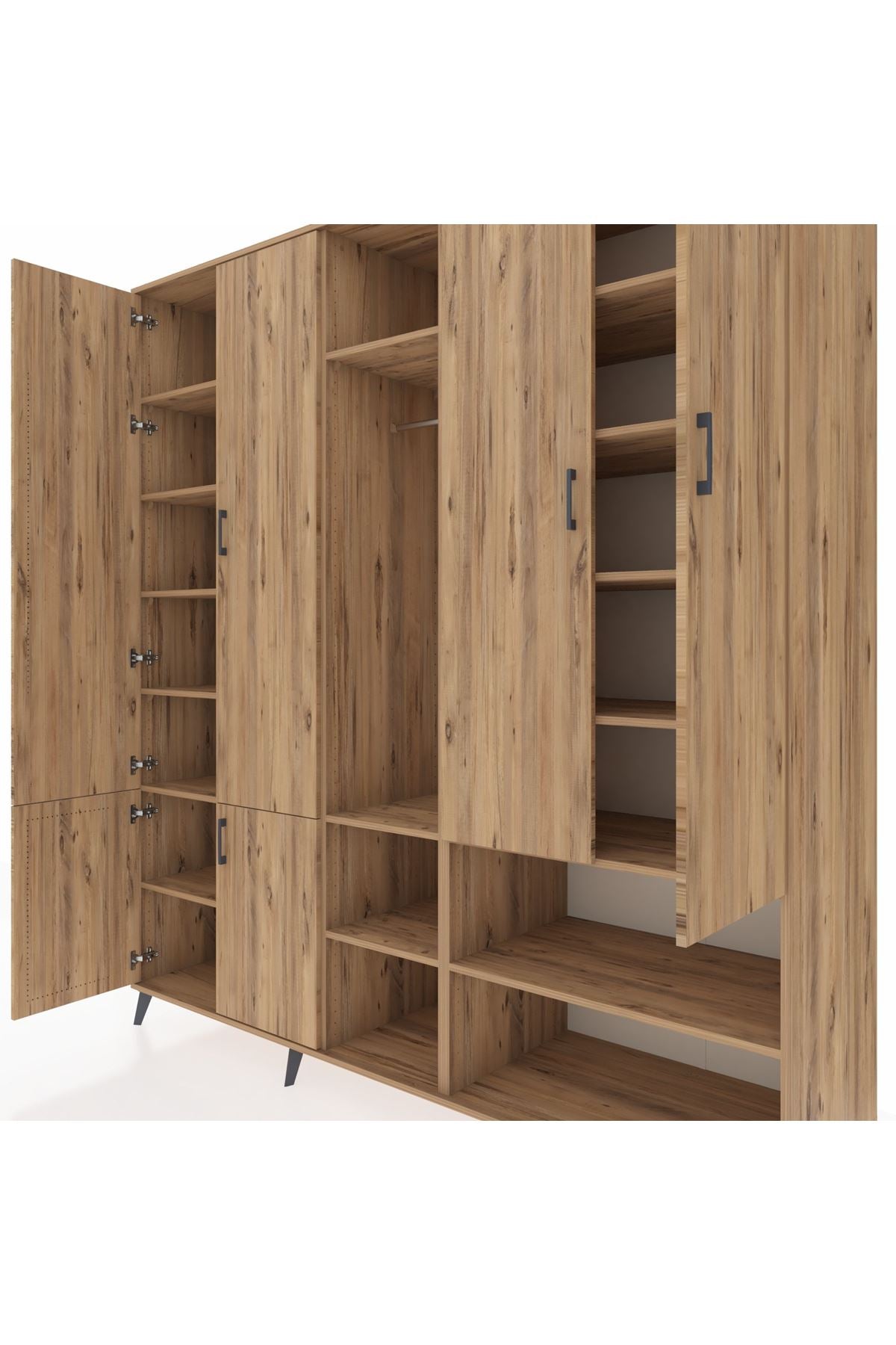 Kronos Dolap 15 Raflı 5 Kapaklı Tek Askılı 220x59x243 Çam-Çam/Çam