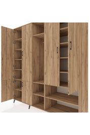 Kronos Dolap 15 Raflı 5 Kapaklı Tek Askılı 220x59x243 Çam-Çam/Çam