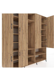 Kronos Dolap 15 Raflı 5 Kapaklı Tek Askılı 220x59x243 Çam-Çam/Çam