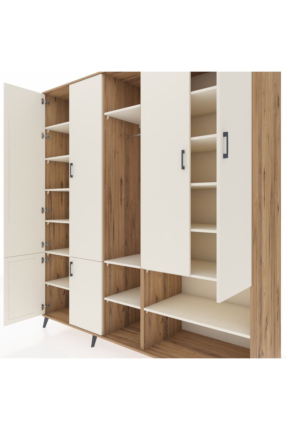 Kronos Dolap 15 Raflı 5 Kapaklı Tek Askılı 220x59x243 Çam-Aytaşı/Aytaşı