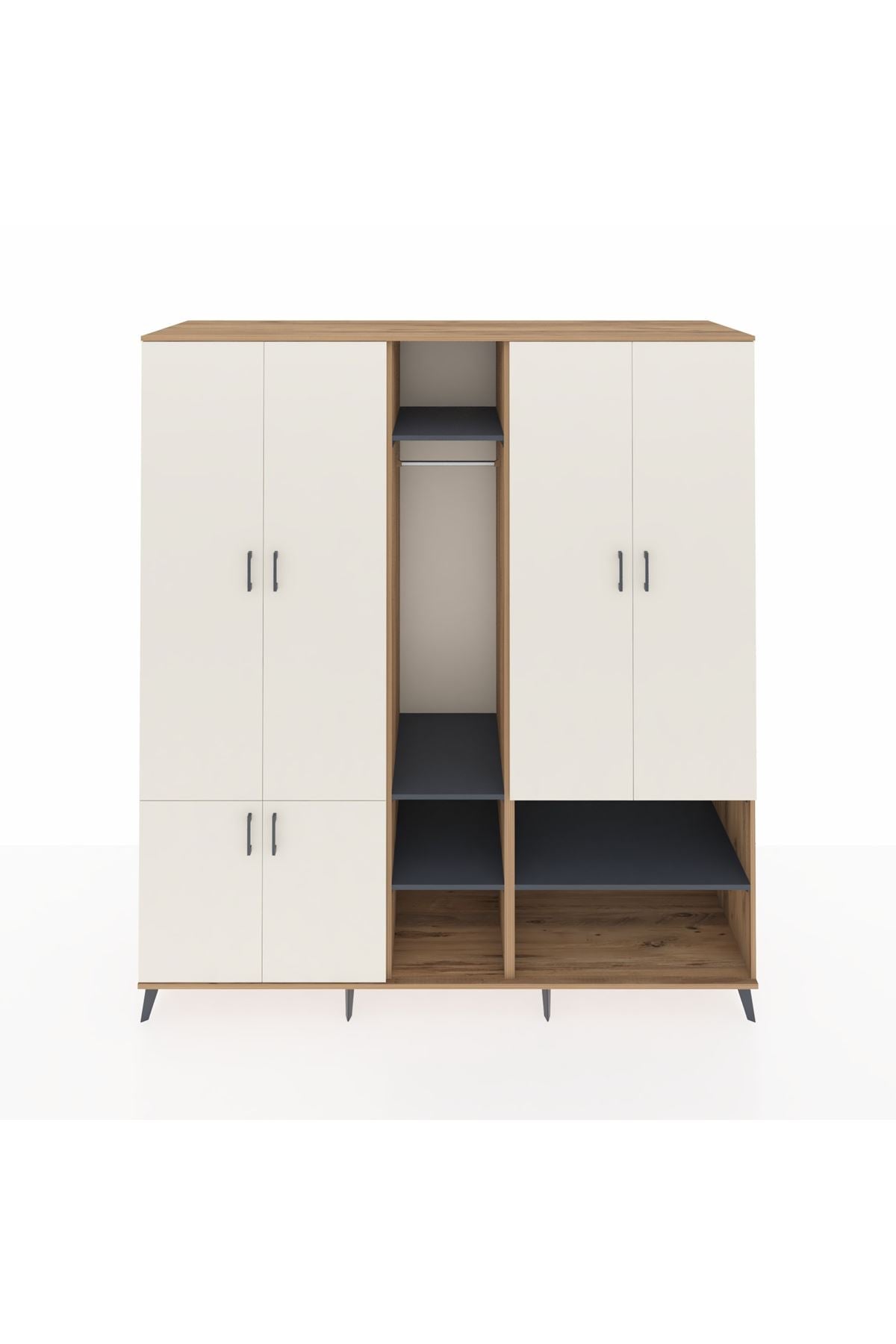 Kronos Dolap 15 Raflı 5 Kapaklı Tek Askılı 220x59x243 Çam-Aytaşı/Antrasit